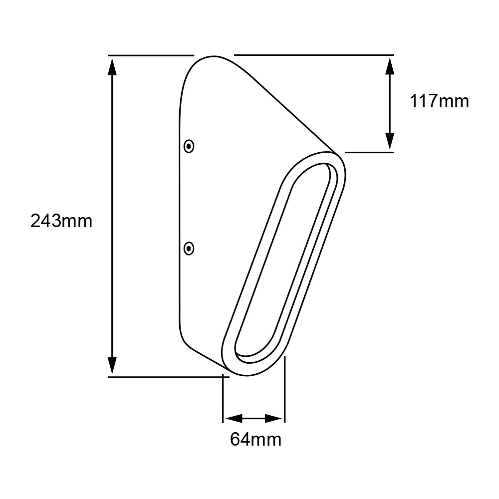 Dibujo técnico con medidas de CEFEO II: 243 × 117 × 64 mm