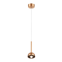 ZAVI II lámpara colgante LED cobre con cúpula pequeña perforada, encendida, fondo blanco