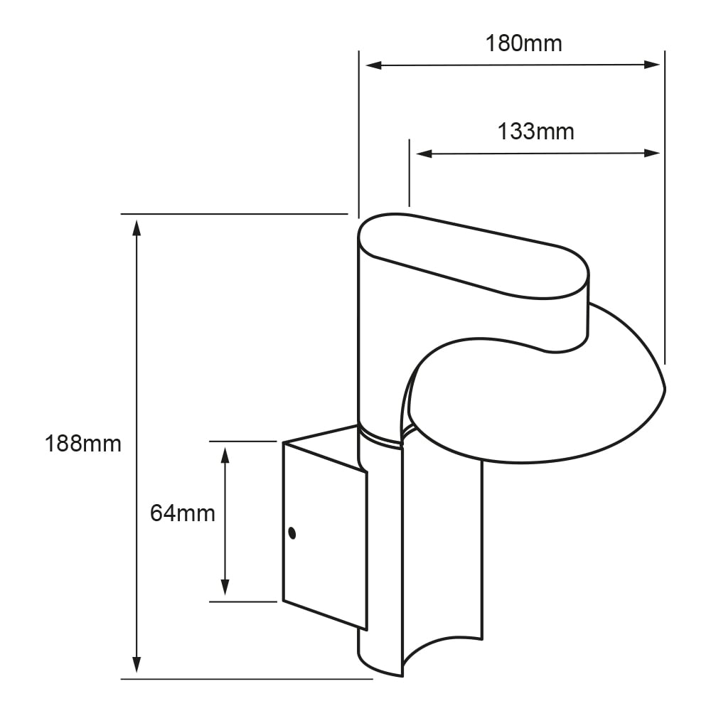 Dibujo técnico con medidas de LUFON WALL: 188 × 212 × 133 mm