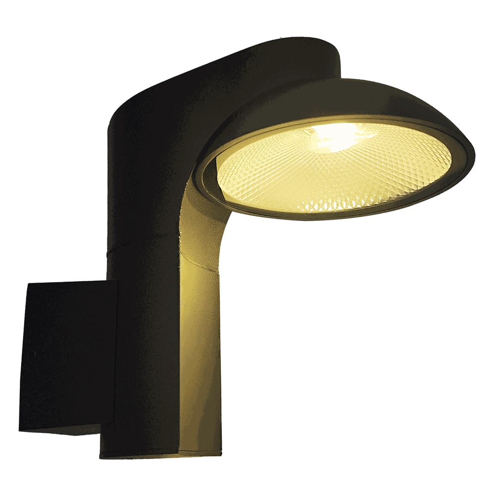 LUFON WALL, arbotante LED negro tipo farol con brazo curvo, fondo blanco