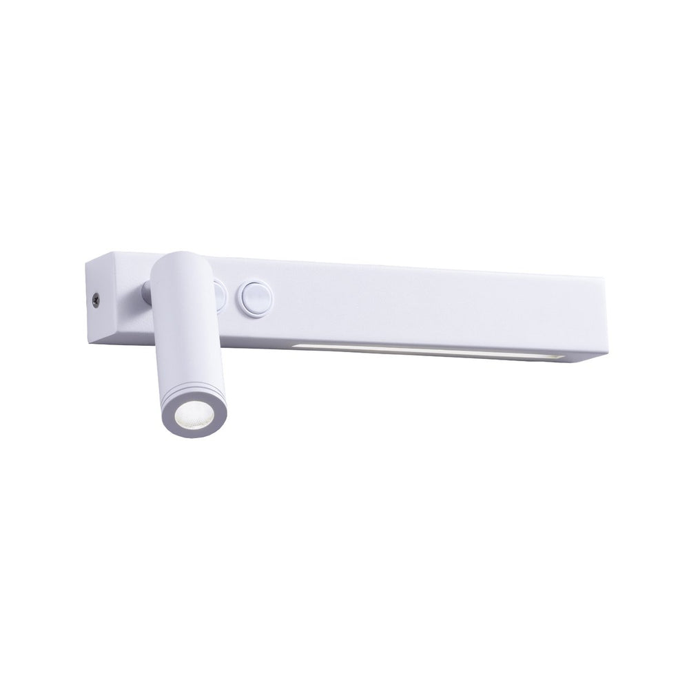 DIMURA II, lámpara de pared LED blanca de lectura con luz ambiental, vista apagada sobre fondo blanco