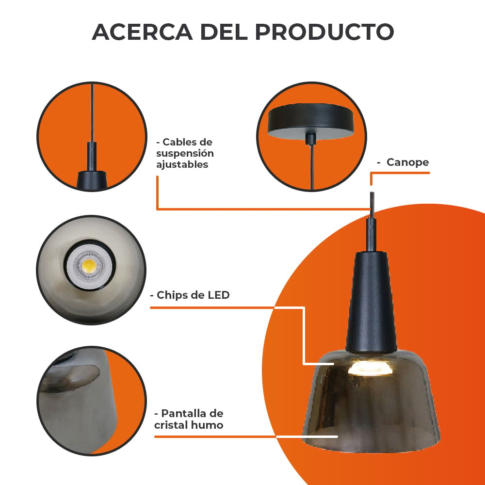 Acerca de BUBUP: florón negro, cable de suspensión ajustable y pantalla de cristal humo