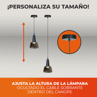 BUBUP con altura ajustable: el cable sobrante se oculta dentro del florón