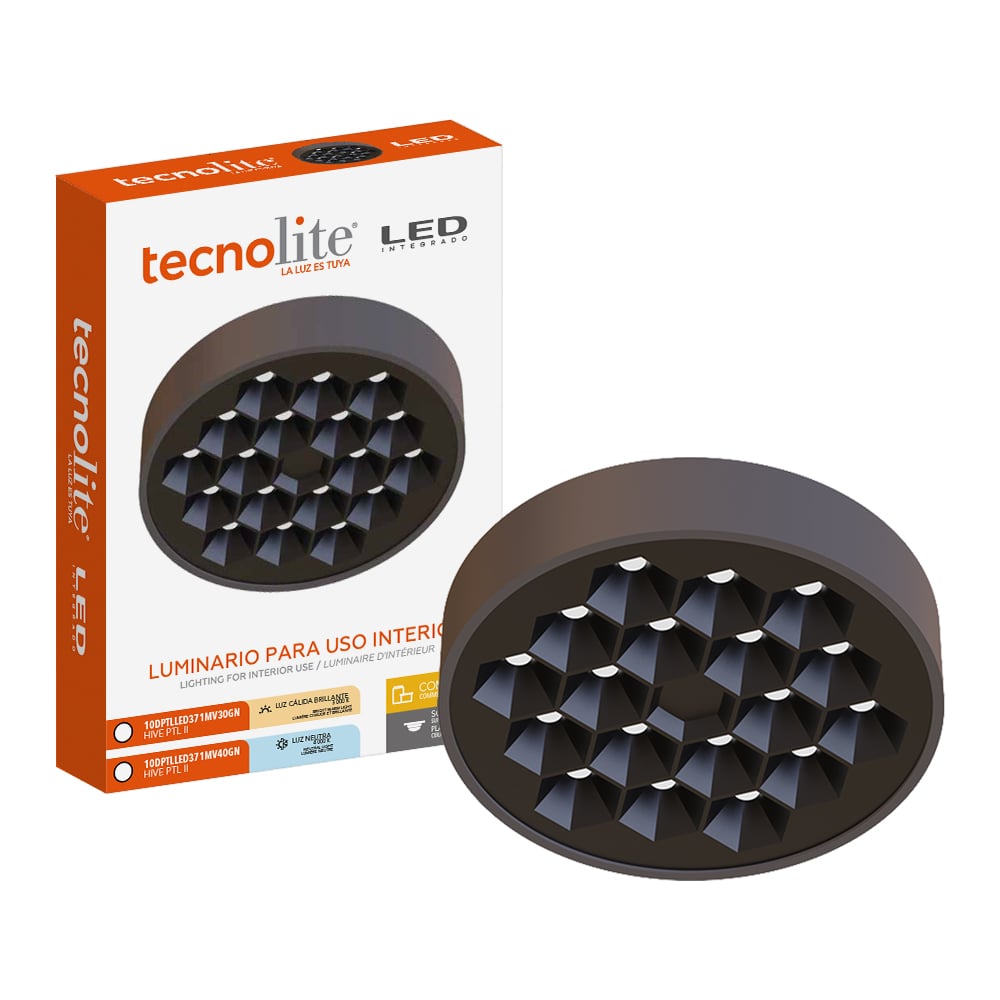 HIVE PTL II junto a su caja de empaque Tecnolite para uso interior