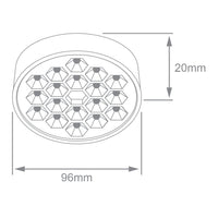 Dibujo técnico de HIVE PTL II: 96 mm de diámetro y 20 mm de alto