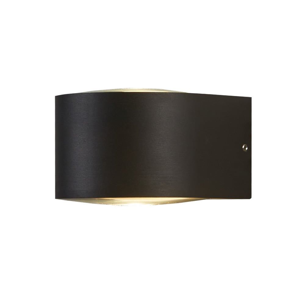 CINCEL arbotante LED exterior negro semicircular con luz arriba y abajo, fondo blanco