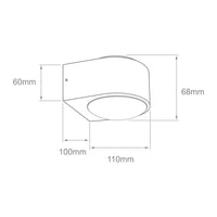 Dibujo técnico de CINCEL: 110 mm de ancho, 100 mm de fondo y 68 mm de alto
