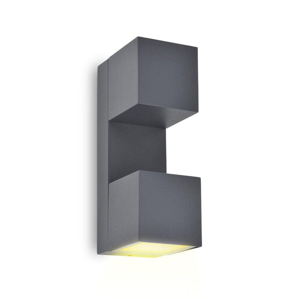 ARCADRO arbotante LED exterior gris con dos módulos cúbicos, fondo blanco