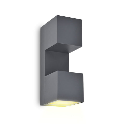 ARCADRO arbotante LED exterior gris con dos módulos cúbicos, fondo blanco – Lámpara de Diseño Báez Lumina