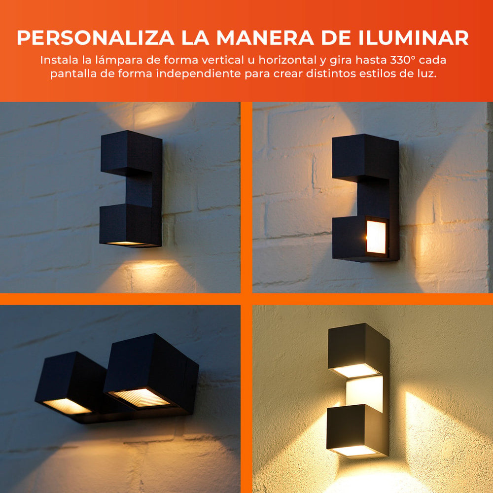 ARCADRO en cuatro configuraciones de luz en vertical y horizontal