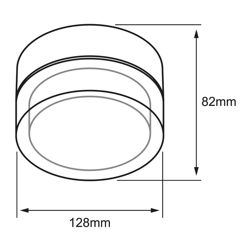 Dibujo técnico de TEGMINE ROUND: 128 mm de diámetro y 82 mm de alto