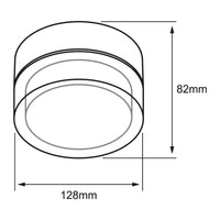 Dibujo técnico de TEGMINE ROUND: 128 mm de diámetro y 82 mm de alto