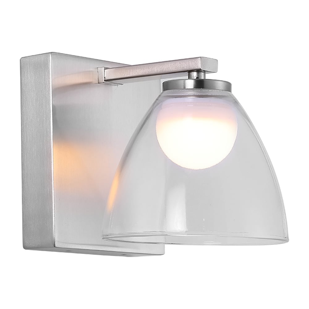 DIYA II arbotante LED satinado con pantalla de cristal transparente y difusor esférico, fondo blanco