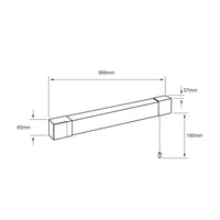 Dibujo técnico de ZYRA: 899 mm de largo, 85 mm de alto y 57 mm de fondo