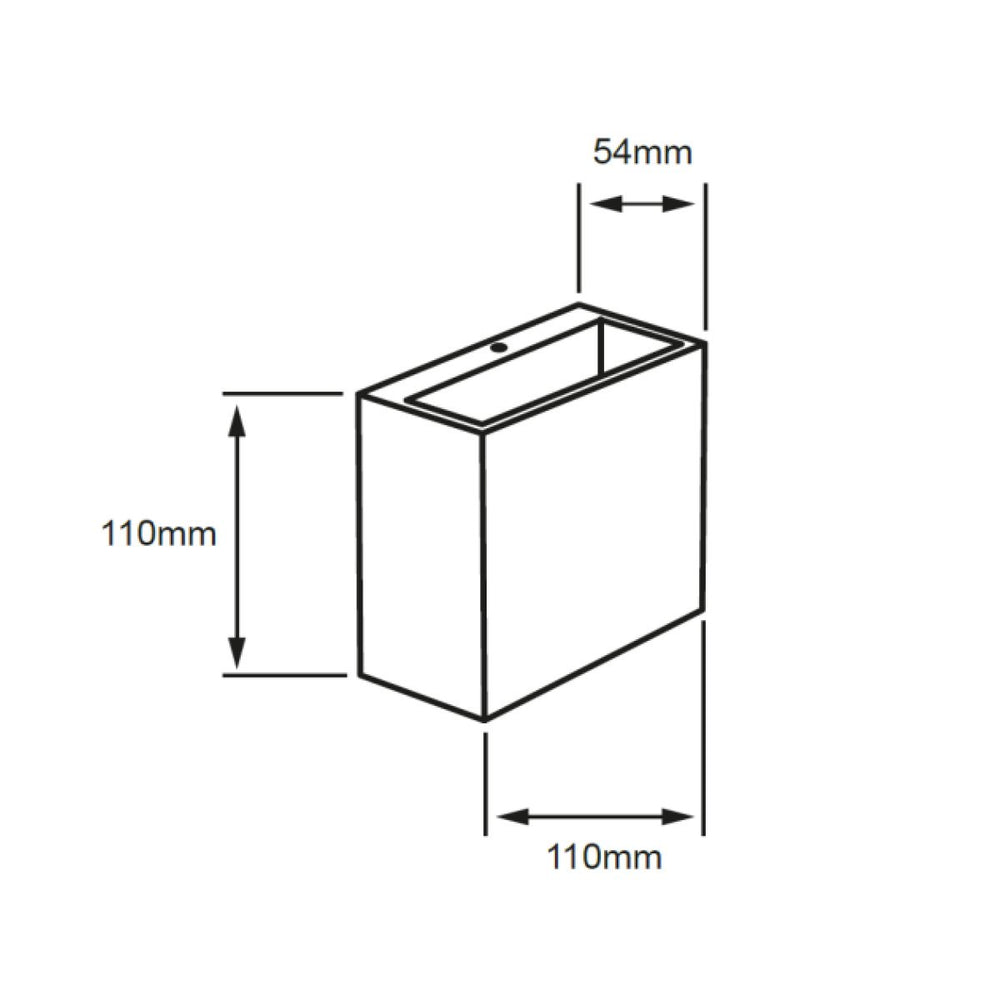Dibujo técnico de BANNOR: 110 x 110 mm y 54 mm de fondo