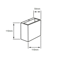 Dibujo técnico de BANNOR: 110 x 110 mm y 54 mm de fondo