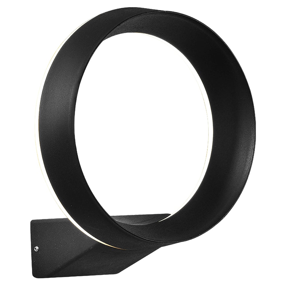 ANELLO I arbotante LED exterior negro en forma de anillo con luz indirecta, fondo blanco