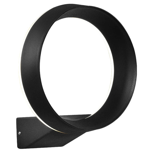 ANELLO I arbotante LED exterior negro en forma de anillo con luz indirecta, fondo blanco – Lámpara de Diseño Báez Lumina