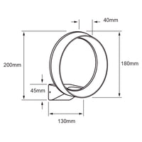 Dibujo técnico de ANELLO I: 200 mm de alto total, aro de 180 mm, 130 mm de base y 40 mm de fondo
