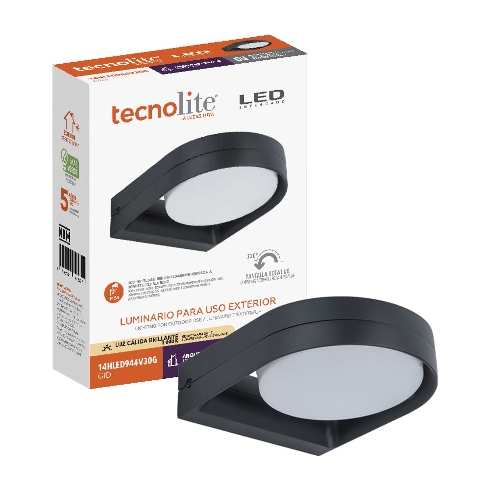 GIDI gris oscuro junto a su caja de empaque original Tecnolite