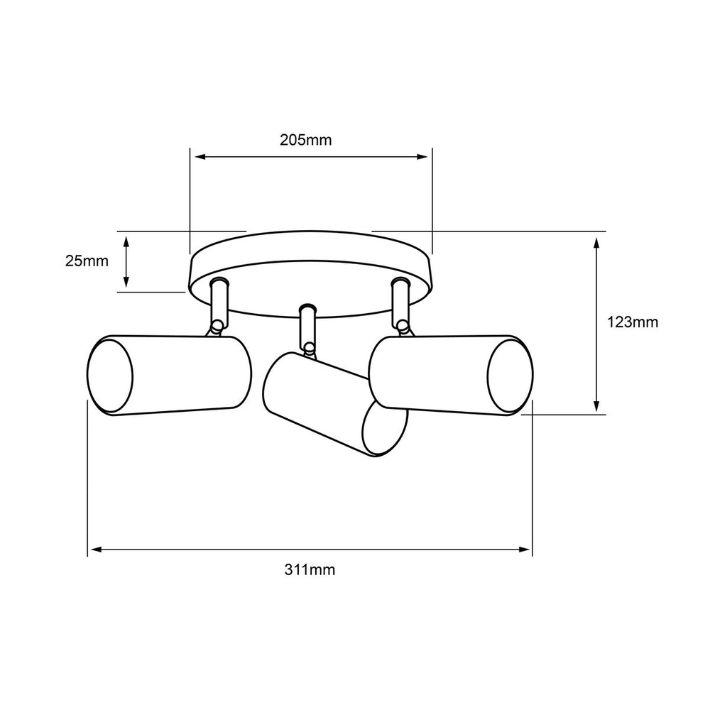 Dibujo técnico de QUILLA REDONDO: 311 mm de ancho total, 123 mm de alto y base de 205 mm