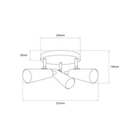 Dibujo técnico de COMPAS REDONDO: 337 mm de ancho total, 139 mm de alto y base de 205 mm