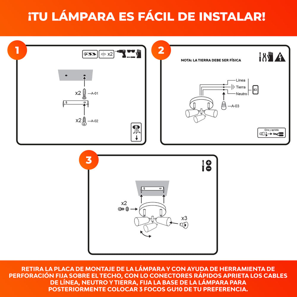 Pasos de instalación de COMPAS REDONDO en techo