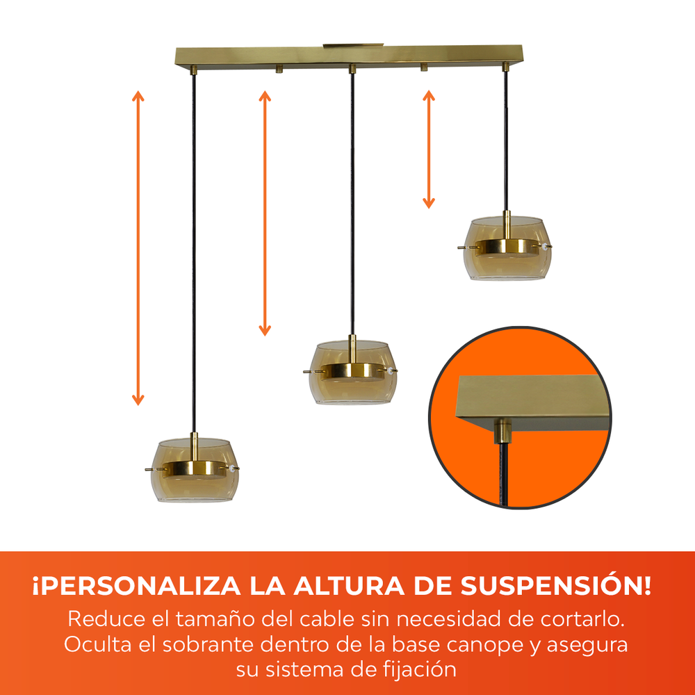 BAREL CEILING con altura de suspensión ajustable: el cable sobrante se oculta en la base