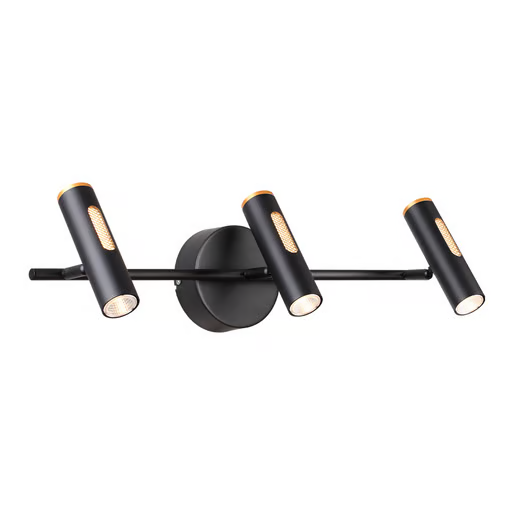 ZUBENE IV arbotante LED negro de 3 spots cilíndricos orientables en barra, fondo blanco
