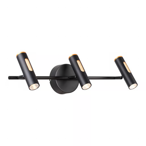 ZUBENE IV arbotante LED negro de 3 spots cilíndricos orientables en barra, fondo blanco – Lámpara de Diseño Báez Lumina