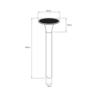 Dibujo técnico de SONNE II: 880 mm de alto, cabezal de 257 mm de diámetro y 135 mm de alto, poste de 76 mm