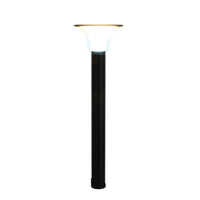 SONNE II mini poste solar LED negro con cabezal tipo trompeta encendido, fondo blanco