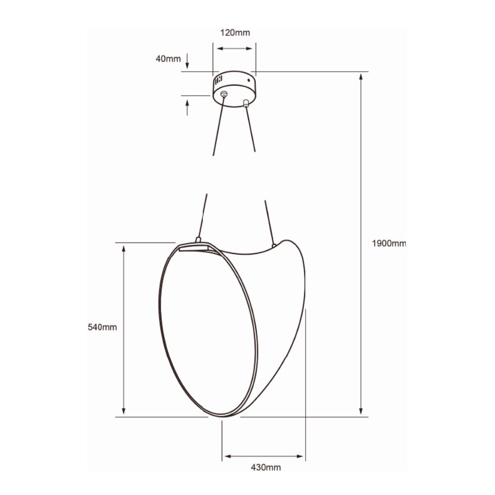 Dibujo técnico de CONIA: 1600 mm de altura total, pantalla de 540 mm de alto y 430 mm de ancho