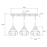 Dibujo técnico de CIOTOLA I: barra de 700 mm, altura máxima de 1500 mm y campanas de 230 mm de diámetro y 168 mm de alto