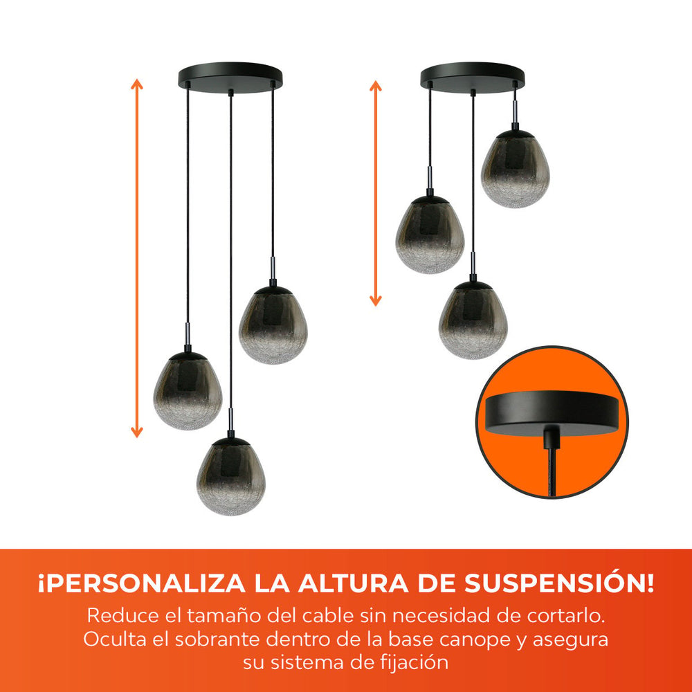 DROPIA II con altura de suspensión ajustable ocultando el cable en la base