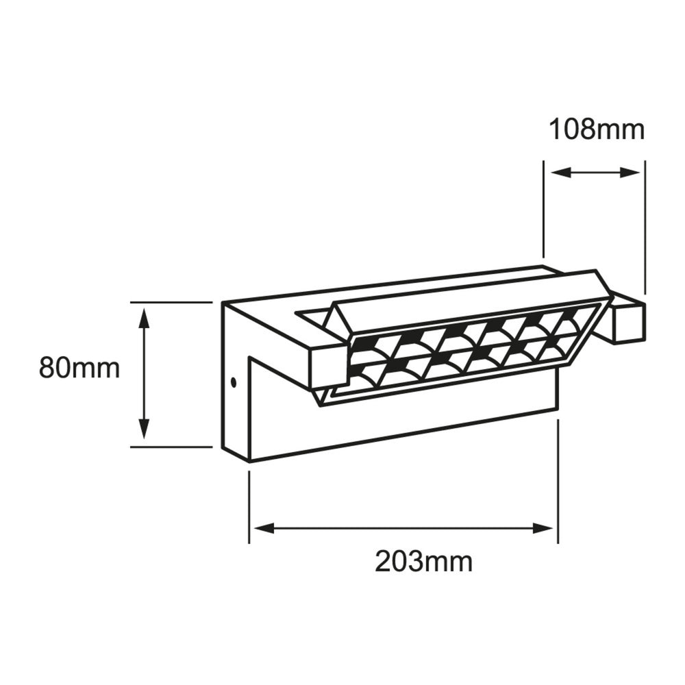 Dibujo técnico de TANIA II: 203 mm de ancho, 80 mm de alto y 108 mm de fondo