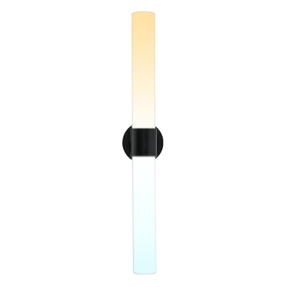 VOTIVA II arbotante LED lineal vertical blanco opalino con soporte negro, fondo blanco