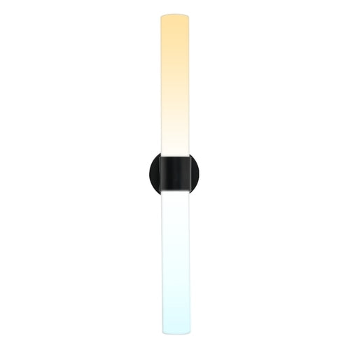 VOTIVA II arbotante LED lineal vertical blanco opalino con soporte negro, fondo blanco – Lámpara de Diseño Báez Lumina