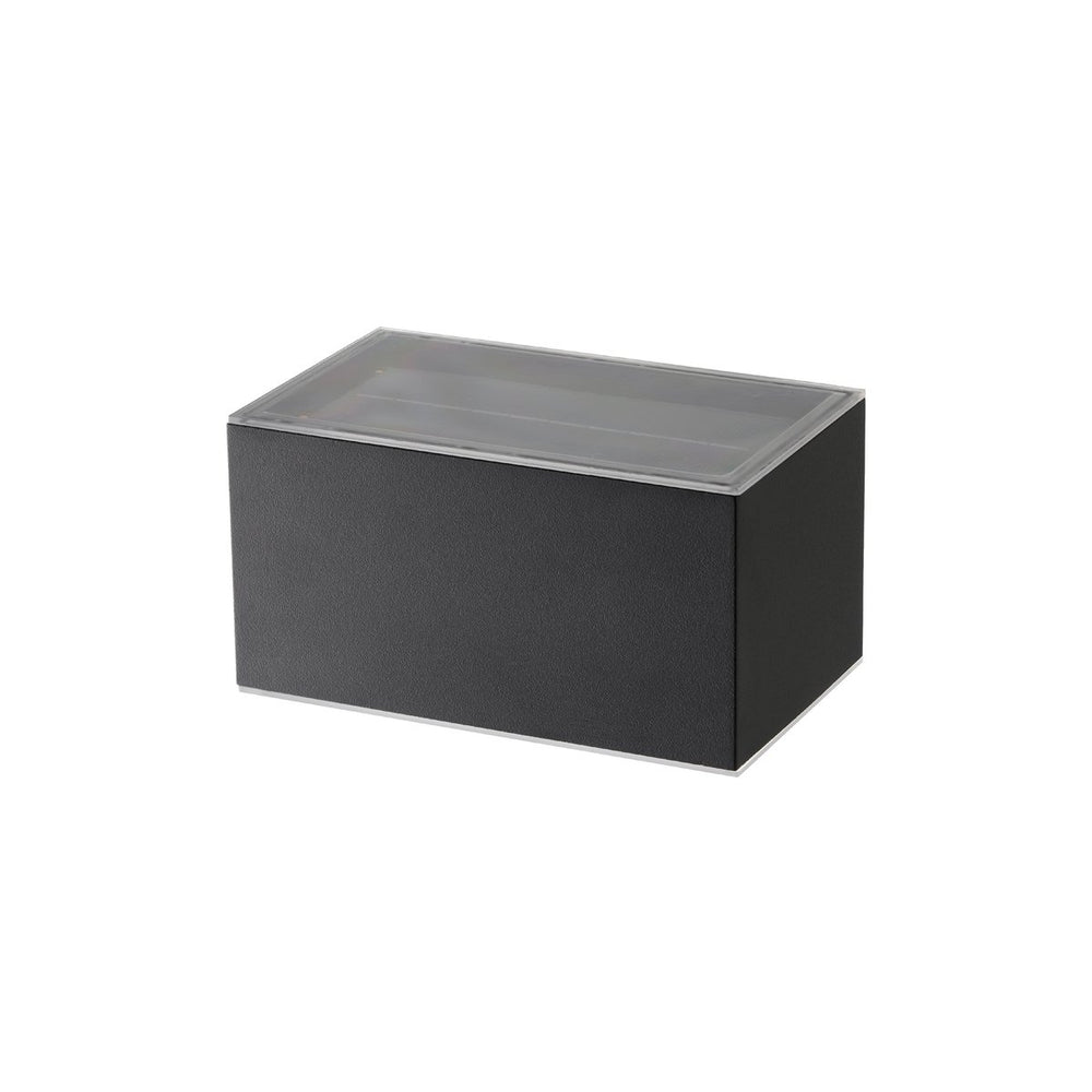 COPERNICUS, arbotante solar LED negro tipo caja, vista apagada sobre fondo blanco