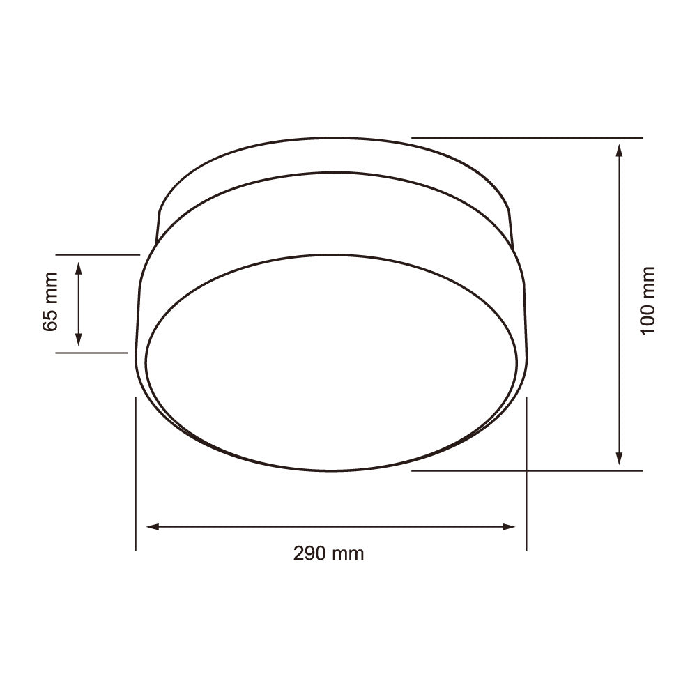 Dibujo técnico de GUDJA: 290 mm de diámetro y 100 mm de alto