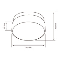 Dibujo técnico de GUDJA: 290 mm de diámetro y 100 mm de alto