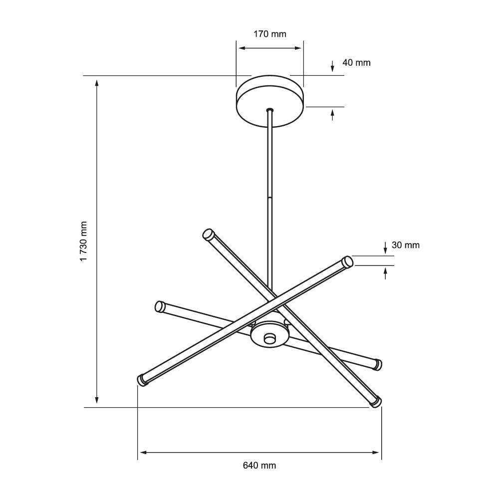 Dibujo técnico de CARTER: 1730 mm de altura, 640 mm de ancho y florón de 170 mm