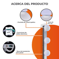 Acerca de GOMEISA III: pantalla de cristal opalino, base de foco G9, conectores eléctricos y base de instalación para pared