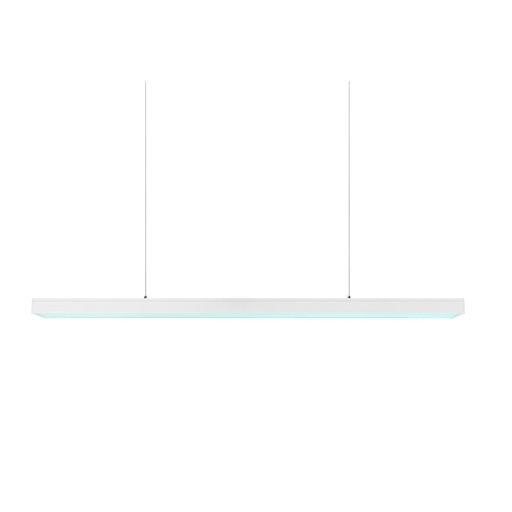 VENATI lámpara lineal LED blanca de 1.18 m suspendida por cables, fondo blanco