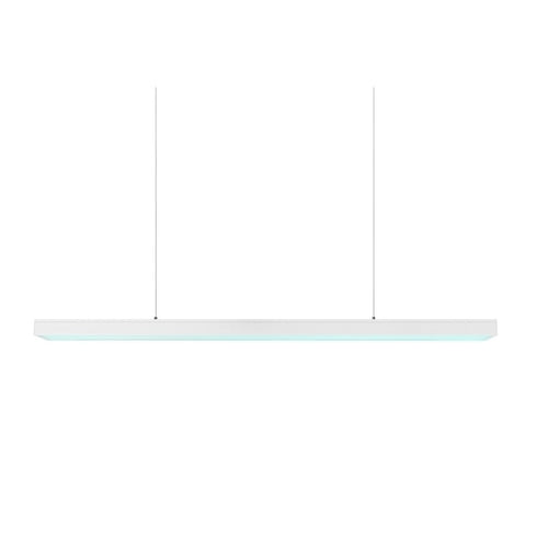 VENATI lámpara lineal LED blanca de 1.18 m suspendida por cables, fondo blanco – Lámpara de Diseño Báez Lumina