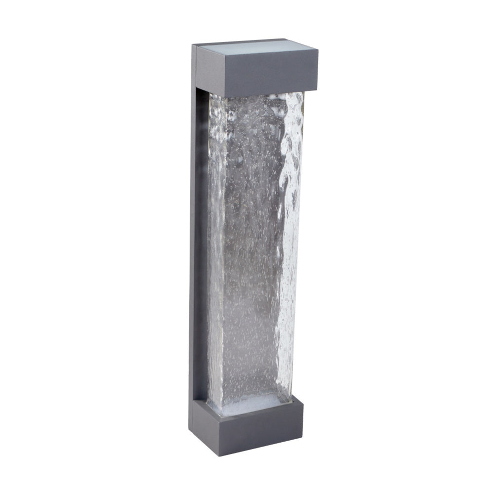CRUX II arbotante LED exterior gris con panel de cristal texturizado, fondo blanco