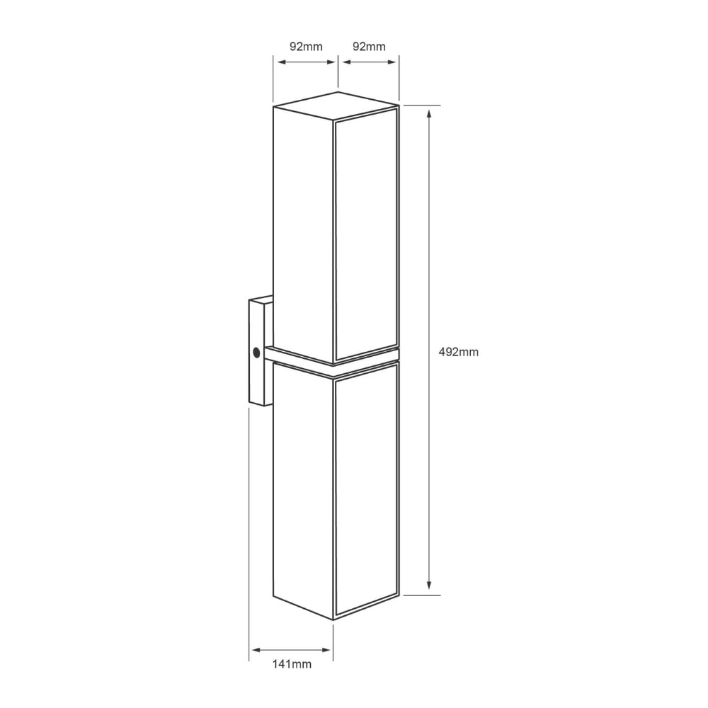Dibujo técnico de FURUD II: 492 mm de alto, 92 × 92 mm de sección y 141 mm de proyección desde el muro