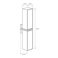 Dibujo técnico de FURUD II: 492 mm de alto, 92 × 92 mm de sección y 141 mm de proyección desde el muro