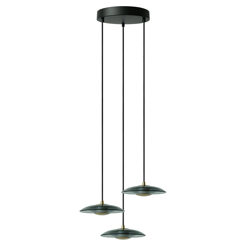 PRATO III de 3 discos con base circular negra, apagada, fondo blanco