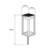 Dibujo técnico de ASTER: 656 mm de alto con estaca y cuerpo de 150 × 150 mm